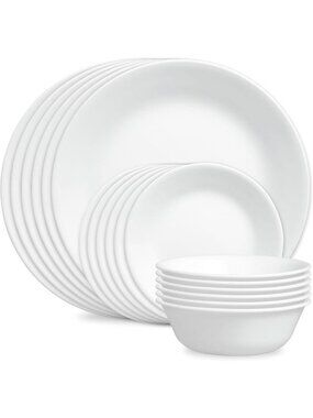 18-Piece Lightweight Dinnerware Set for 6 - Chip Resistant Round Plates & Bowls